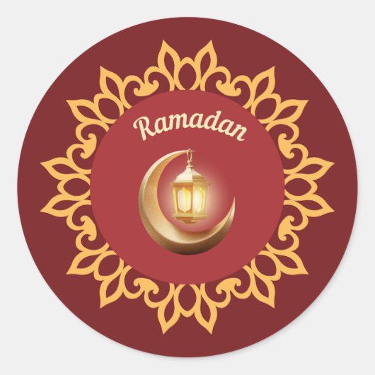 Ramadan Lantern & Crescent Premium Sticker – Islam ラウンドシール (正面)
