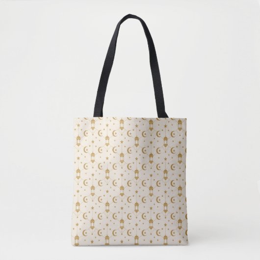 Ramadan Lanterns & Crescent Seamless Tote Bag トートバッグ (正面)