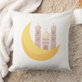 Ramadan Minimalist Mosque with Moon Throw Pillow クッション (ブランケット)