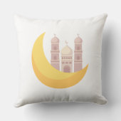 Ramadan Minimalist Mosque with Moon Throw Pillow クッション (裏面)