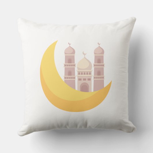 Ramadan Minimalist Mosque with Moon Throw Pillow クッション (裏面)