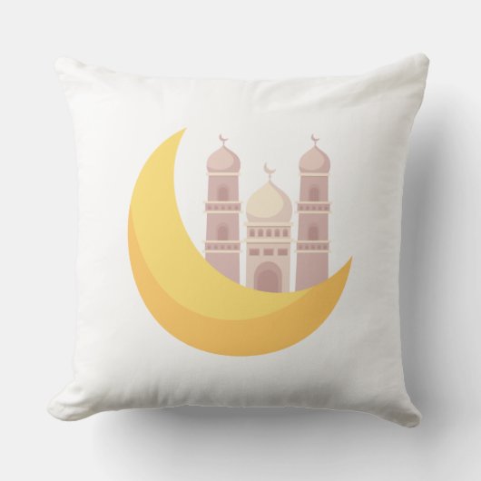 Ramadan Minimalist Mosque with Moon Throw Pillow クッション (正面)