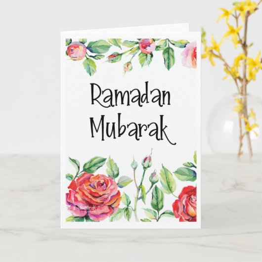 Ramadan Mubarak カード (黄色い花)