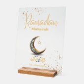 Ramadan Mubarak Acrylic Sign with Crescent Moon アクリルサイン (傾斜)