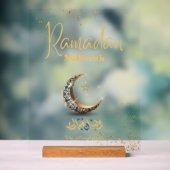 Ramadan Mubarak Acrylic Sign with Crescent Moon アクリルサイン (ニュートラル)