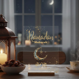 Ramadan Mubarak Acrylic Sign with Crescent Moon アクリルサイン