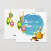 Ramadan Mubarak Colorful Lanterns, Dates & Teapot シーズンカード (正面/裏面)