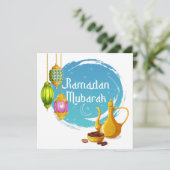 Ramadan Mubarak Colorful Lanterns, Dates & Teapot シーズンカード (スタンド正面)
