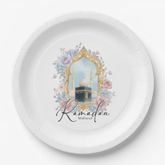 Ramadan Mubarak Kaaba Floral Islamic Party Decor ペーパープレート