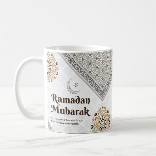 Ramadan Mubarak Mandala Crescent Art コーヒーマグカップ (左)