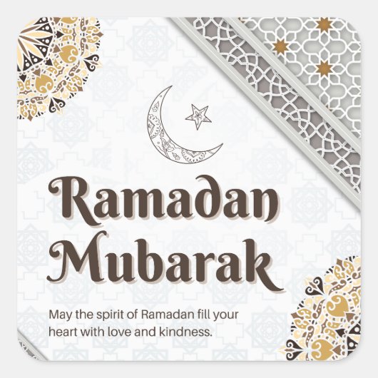 Ramadan Mubarak Mandala Crescent Art スクエアシール (正面)
