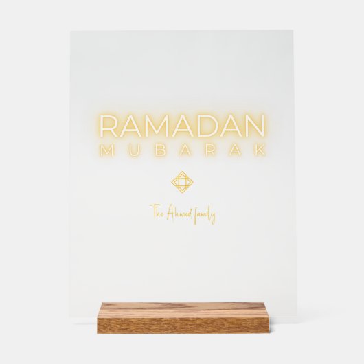 Ramadan Mubarak Minimal Acrylic Sign Personalized アクリルサイン (正面)
