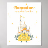 Ramadan Mubarak Mosque Yellow Flowers Wall Print ポスター (正面)