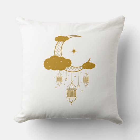 Ramadan Ornate Crescent Moon Pillow クッション (正面)