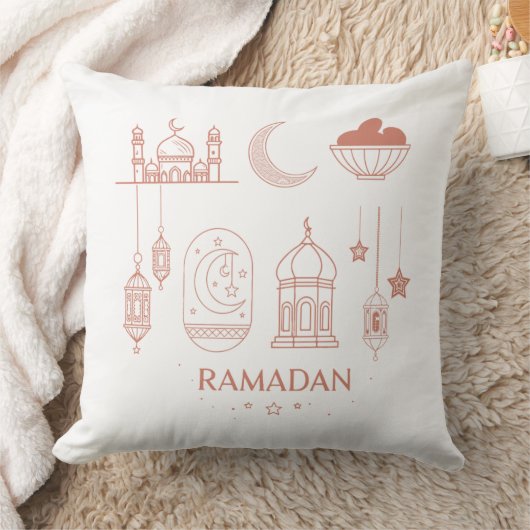 Ramadan Pillow – Crescent Moon, Mosque & Dates クッション (ブランケット)