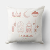 Ramadan Pillow – Crescent Moon, Mosque & Dates クッション (正面)