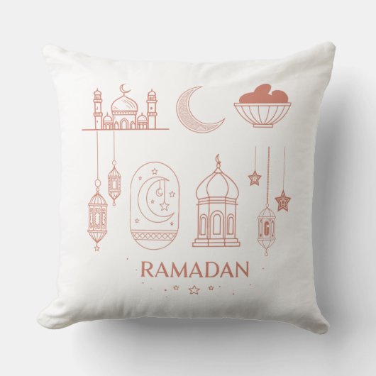 Ramadan Pillow – Crescent Moon, Mosque & Dates クッション (正面)