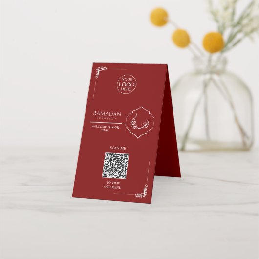 Ramadan QR Code Table Tent Card | Red Iftar Menu S ロイヤリティカード (正面)
