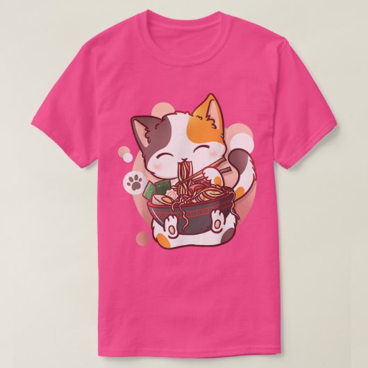 Ramen Cat Anime Bowl Kawaii Neko Japanese Tシャツ (デザイン正面)