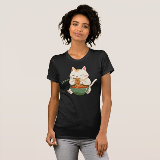 Ramen Cat – Cute Anime Noodle Lover Design  Tシャツ (正面フル)