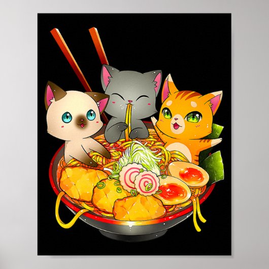 Ramen Cat Kawaii Neko Anime Otaku Cats Japanese No ポスター (正面)
