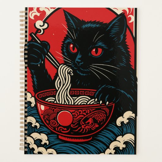 Ramen Cat Planner Japanese Ukiyo-e Black Cat Anime プランナー手帳 (正面)
