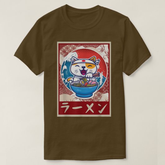 Ramen Cat Shirt Kawaii Anime Japanese Food Gift Te Tシャツ (デザイン正面)