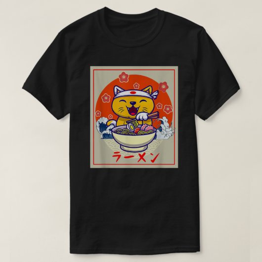 Ramen Cute Cat Kawaii Anime Japanese Food Neko Tee Tシャツ (デザイン正面)