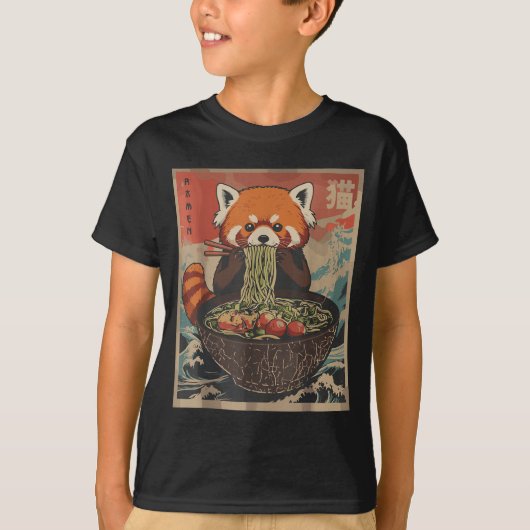 Ramen Japanese Graphic Tees Red Panda Anime Shirts Tシャツ (正面)