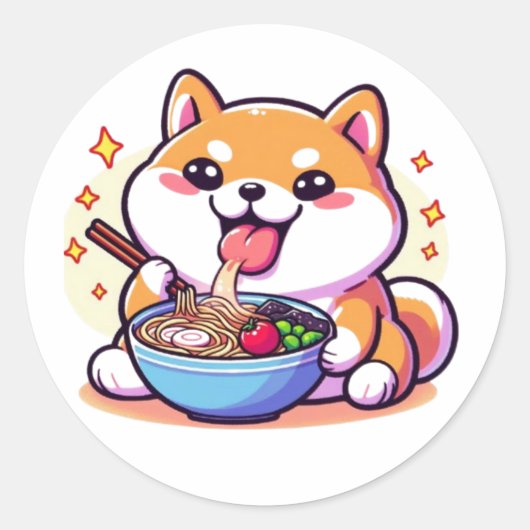 Ramen-Loving Cat – Cute Japanese Food Art ラウンドシール (正面)