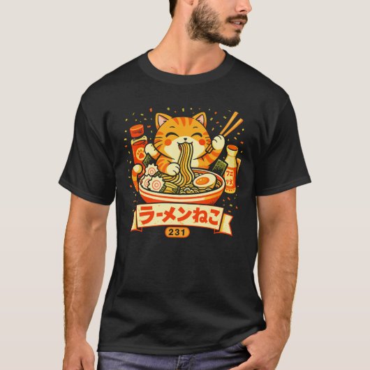 Ramen Neko – Cute Japanese Noodle Cat Tシャツ (正面)