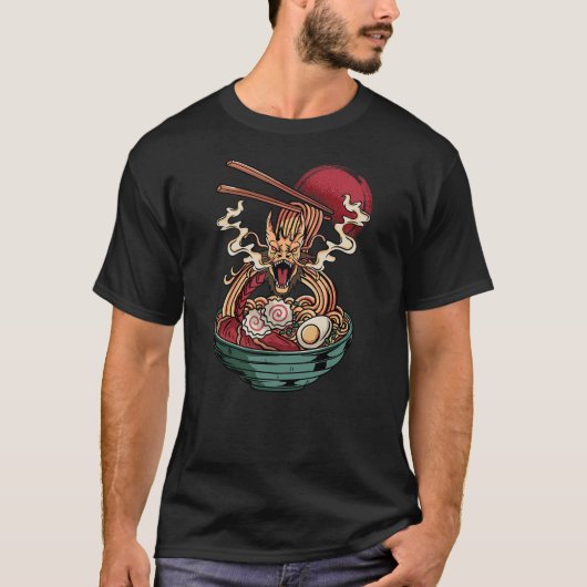 Ramen Noodles Dragon Anime Japanese Kawaii Tシャツ (正面)