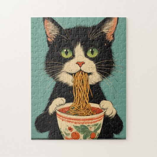 RAMEN NOODLES TUXEDO CAT JIGSAW PUZZLE ジグソーパズル (縦)