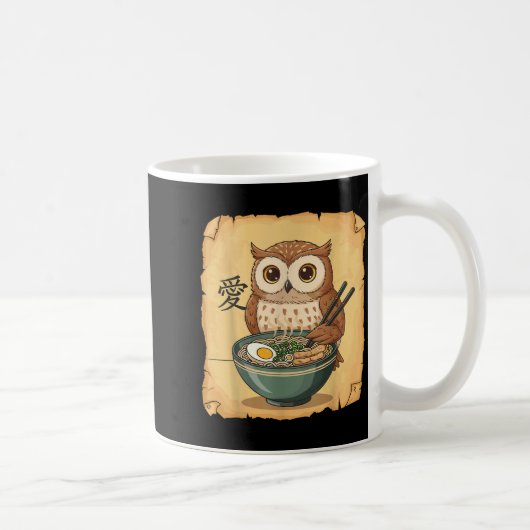 Ramen Owl Noodle Kawaii Lover Japanese Funny Graph コーヒーマグカップ (右)
