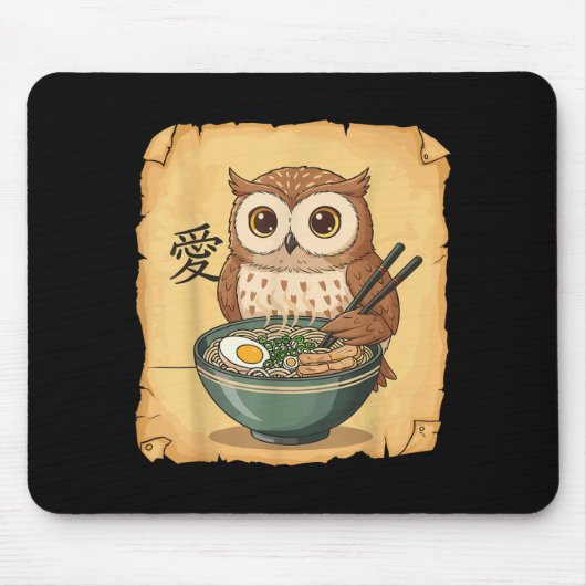 Ramen Owl Noodle Kawaii Lover Japanese Funny Graph マウスパッド (正面)