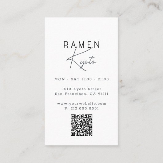 Ramen Restaurant White QR Code Business Card 名刺 (裏面)