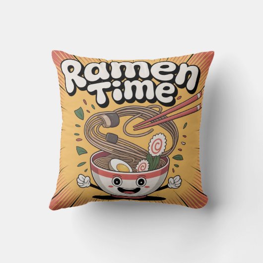 Ramen Time – Cute Cartoon Ramen Bowl クッション (裏面)
