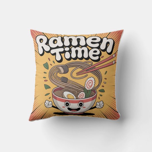 Ramen Time – Cute Cartoon Ramen Bowl クッション (裏面)