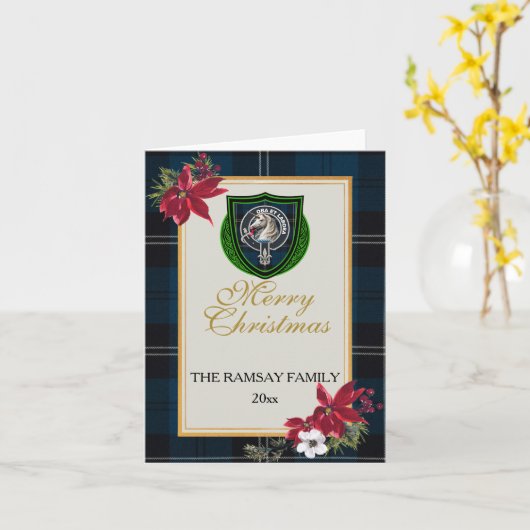 Ramsay Scottish Clan Tartan & Crest カード (黄色い花)