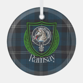 Ramsay Scottish Clan Tartan & Crest ガラスオーナメント