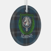 Ramsay Scottish Clan Tartan & Crest ガラスオーナメント (正面右)