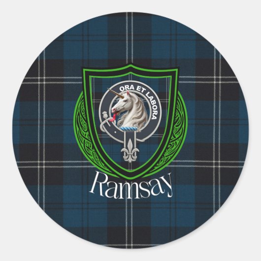 Ramsay Scottish Clan Tartan & Crest ラウンドシール (正面)