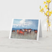 Ranch Horses, Hiroshi Yoshida, Woodcut カード (黄色い花)