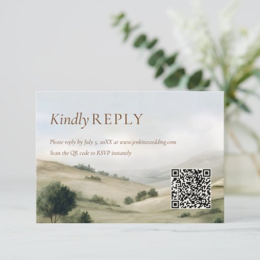 Ranch Outdoor Wedding RSVP QR Code Card (スタンド正面)
