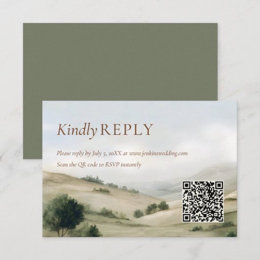 Ranch Outdoor Wedding RSVP QR Code Card (正面/裏面)