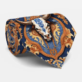 Ranch Style Cow Skull Western Tooled Leather  ネクタイ (ロール)