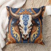 Ranch Style Western Tooled Leather Cow Head クッション (ブランケット)