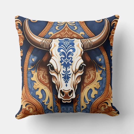 Ranch Style Western Tooled Leather Cow Head クッション (裏面)