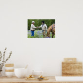 Ranchers shaking hands across the fencing in ポスター (キッチン)