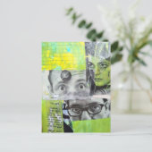 Random Collage of  Vintage Faces Green Yellow  ポストカード (スタンド正面)